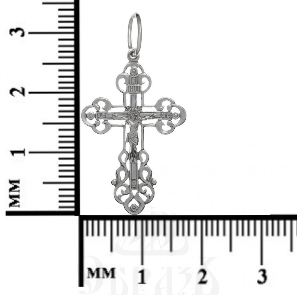 золотой крест трилистник с молитвой "спаси и сохрани", 585 проба белого цвета (арт. п10023-з5б)