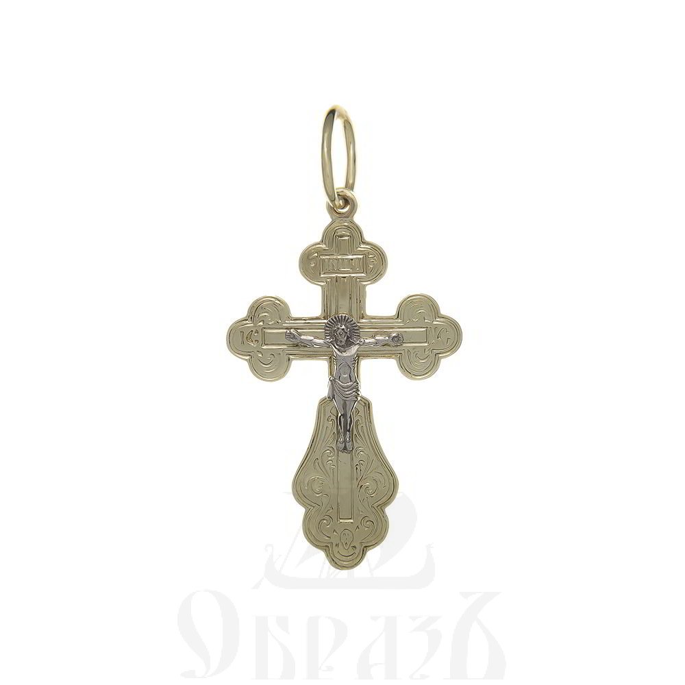 золотой крест трилистник с молитвой "спаси и сохрани", 585 проба желтого и белого цвета (арт. п10030-з5жб)