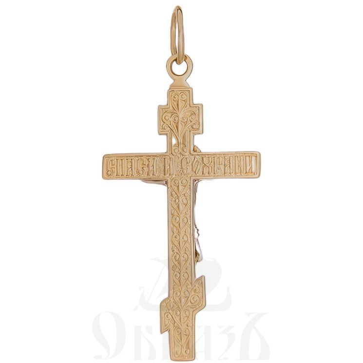 золотой восьмиконечный крест с молитвой "спаси и сохрани", 585 проба красного и белого цвета (арт. п10122-з5кб)