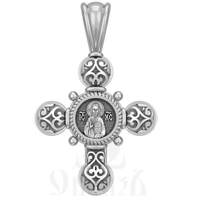 каплевидный крест с образом господь вседержитель божия матерь семистрельная (большой), серебро 925 проба с родированием (арт. 17.053р)