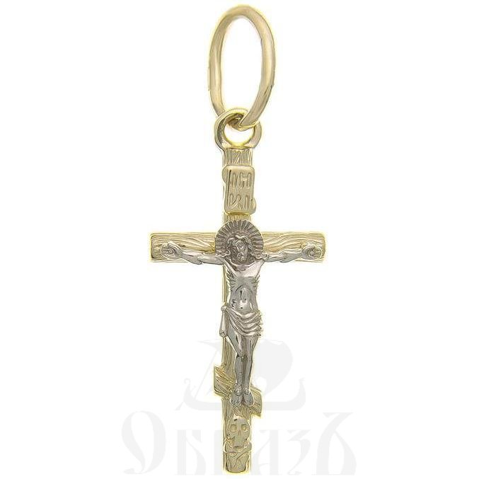 золотой шестиконечный крест с молитвой "спаси и сохрани", 585 проба желтого и белого цвета (арт. п10048-з5жб)