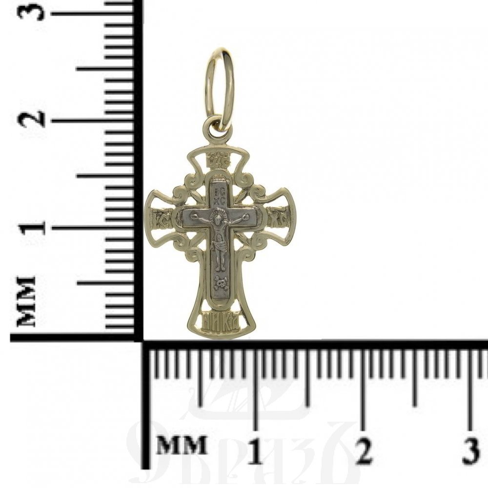золотой крест с молитвой "спаси и сохрани", 585 проба желтого и белого цвета (арт. п10055-з5жб)