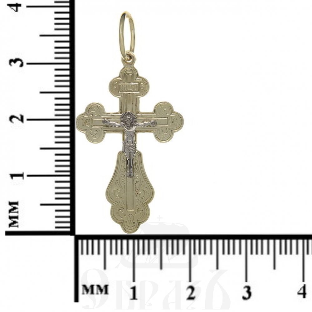 золотой крест трилистник с молитвой "спаси и сохрани", 585 проба желтого и белого цвета (арт. п10030-з5жб)