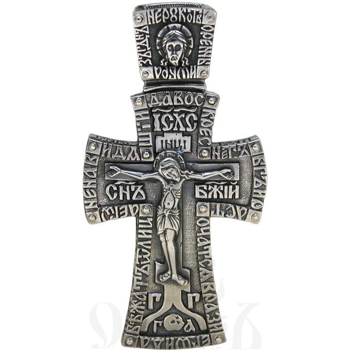 крест «распятие, ангел хранитель, молитва «да воскреснет бог», серебро 925 проба (арт. 30-514-сч)