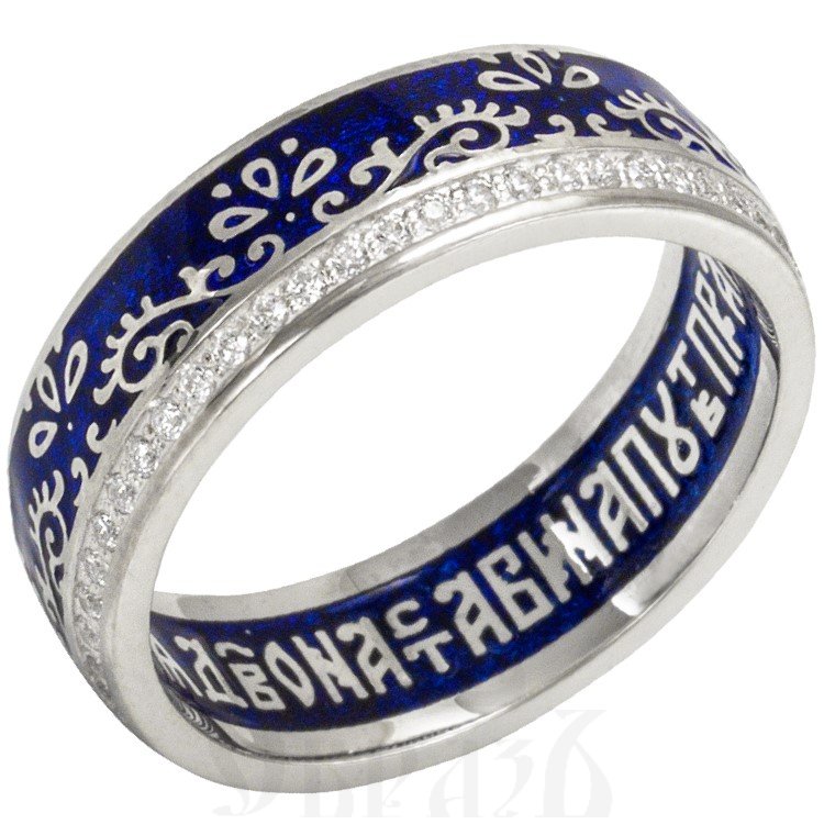православное кольцо "акафист пресвятой богородицы" перед иконой "иверская", серебро 925 пробы с эмалью и фианитами (арт. 03.078а)